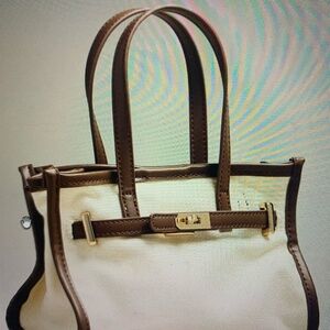 Anthropologie Faux leather canvas mini belted tote bag